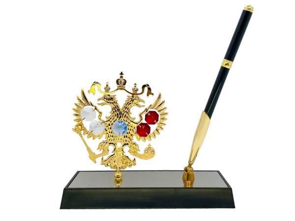 Ручка на подставке "Герб России" 5 цветных хрусталика