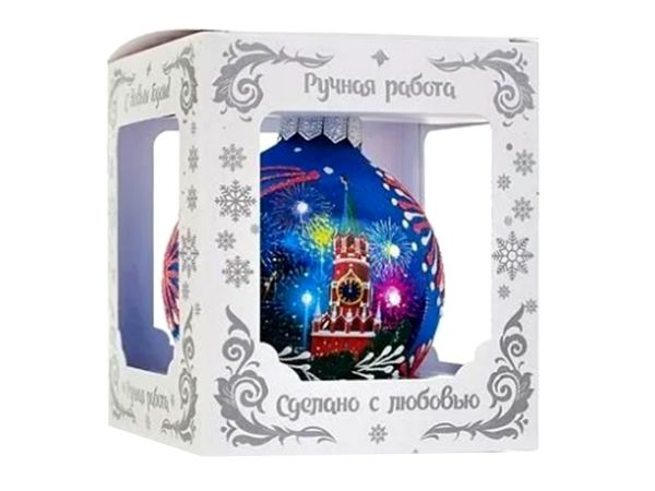 Елочное украшение Шар "Кремль" 100 мм, стекло, Коломеев, Россия