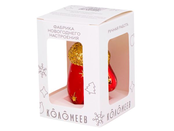 Елочное украшение "Варежка", красный, h 6 см, стекло, Коломеев, Россия