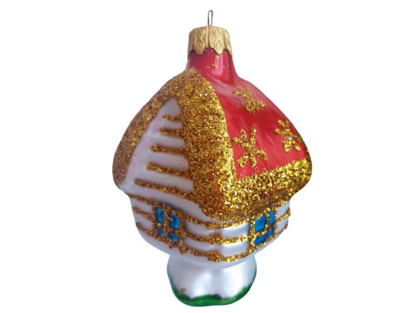 Елочное украшение "Домик лесной" h 10 см, стекло, Коломеев, Россия