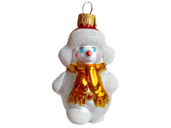 Елочная игрушка "Зимний снеговик" h 8,5 см, стекло, Коломеев, Россия.