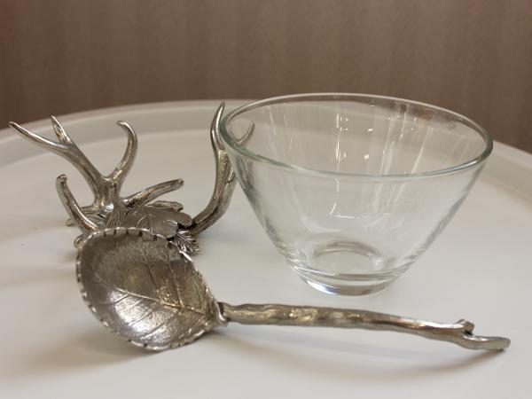 Чаша с ложкой 10 см, олово/стекло, Dedalo, Италия