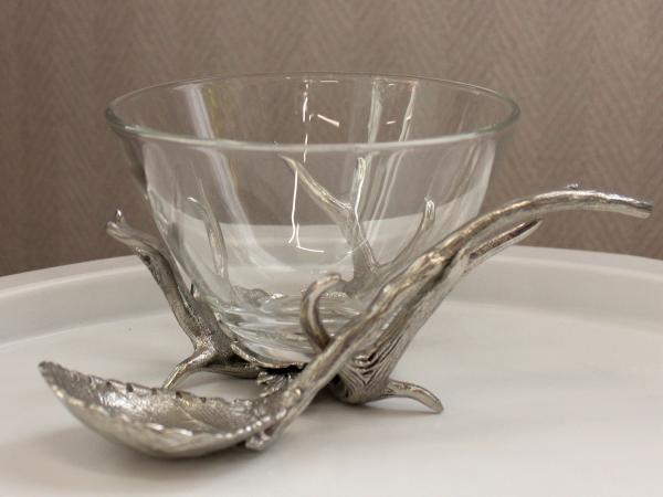 Чаша с ложкой 10 см, олово/стекло, Dedalo, Италия