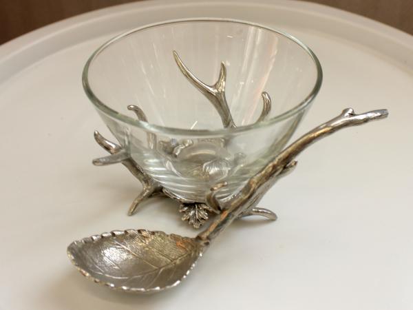 Чаша с ложкой 10 см, олово/стекло, Dedalo, Италия